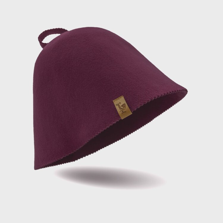 Bastuhatt av 100% ull - Vinröd